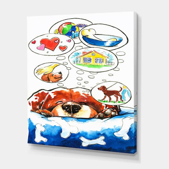 Designart - Dog Dreams - Children's Art Canvas Wall Art Print